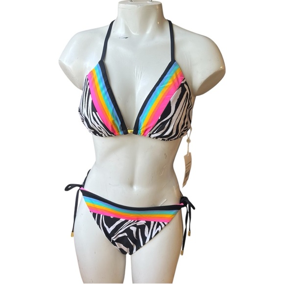 New Sunshine 79 Two Piece Bikini Set Black and White Zebra Print Women's Size 12 - Picture 2 of 11